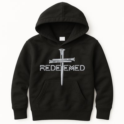 Redeemed 3 Nails Cross By Jesus Christ Christian Faith Embroidered Embroidered Kids Hoodie