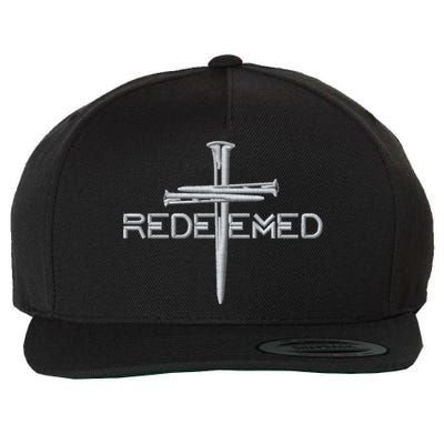 Redeemed 3 Nails Cross By Jesus Christ Christian Faith Embroidered Embroidered Wool Snapback Cap