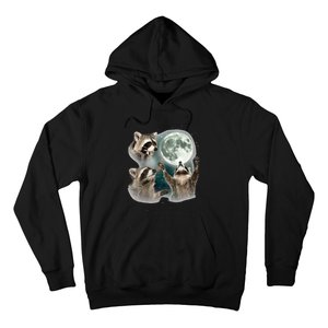 Raccoon 3 Racoons Howling At Moon Hoodie