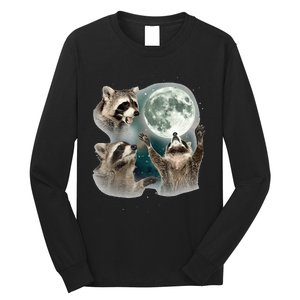 Raccoon 3 Racoons Howling At Moon Long Sleeve Shirt