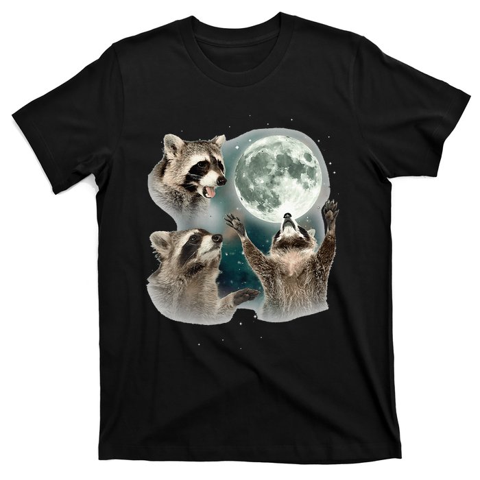 Raccoon 3 Racoons Howling At Moon T-Shirt