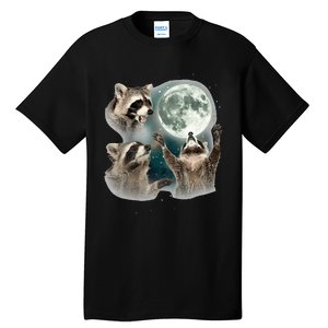 Raccoon 3 Racoons Howling At Moon Tall T-Shirt