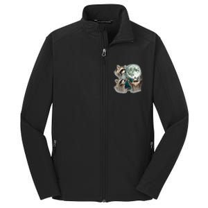 Raccoon 3 Racoons Howling At Moon Core Soft Shell Jacket