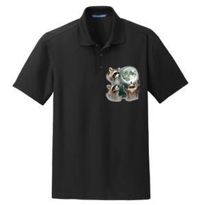 Raccoon 3 Racoons Howling At Moon Dry Zone Grid Polo