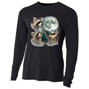 Raccoon 3 Racoons Howling At Moon Cooling Performance Long Sleeve Crew