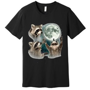 Raccoon 3 Racoons Howling At Moon Premium T-Shirt