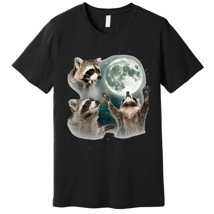 Raccoon 3 Racoons Howling At Moon Premium T-Shirt