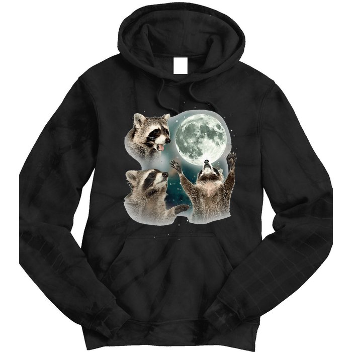 Raccoon 3 Racoons Howling At Moon Tie Dye Hoodie