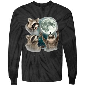 Raccoon 3 Racoons Howling At Moon Tie-Dye Long Sleeve Shirt