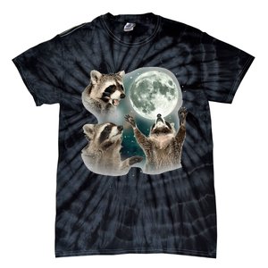 Raccoon 3 Racoons Howling At Moon Tie-Dye T-Shirt