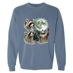 Raccoon 3 Racoons Howling At Moon Garment-Dyed Sweatshirt