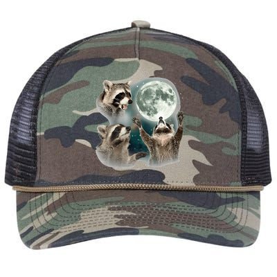 Raccoon 3 Racoons Howling At Moon Retro Rope Trucker Hat Cap