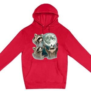 Raccoon 3 Racoons Howling At Moon Premium Pullover Hoodie