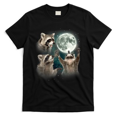 Raccoon 3 Racoons Howling At Moon Funny Weird Cursed T-Shirt