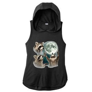 Raccoon 3 Racoons Howling At Moon Funny Weird Cursed Ladies PosiCharge Tri-Blend Wicking Draft Hoodie Tank