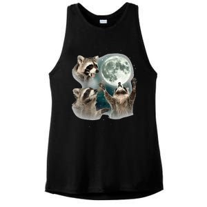 Raccoon 3 Racoons Howling At Moon Funny Weird Cursed Ladies PosiCharge Tri-Blend Wicking Tank