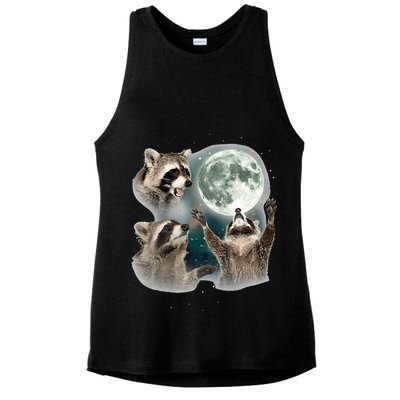 Raccoon 3 Racoons Howling At Moon Funny Weird Cursed Ladies PosiCharge Tri-Blend Wicking Tank