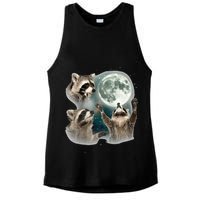 Raccoon 3 Racoons Howling At Moon Funny Weird Cursed Ladies PosiCharge Tri-Blend Wicking Tank