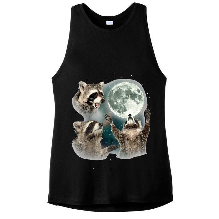 Raccoon 3 Racoons Howling At Moon Funny Weird Cursed Ladies PosiCharge Tri-Blend Wicking Tank