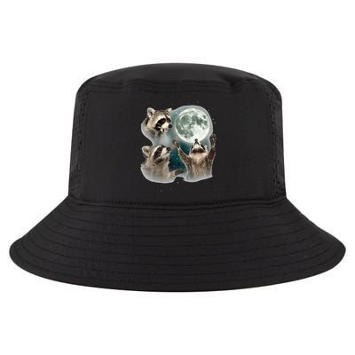 Raccoon 3 Racoons Howling At Moon Funny Weird Cursed Cool Comfort Performance Bucket Hat