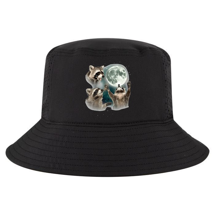 Raccoon 3 Racoons Howling At Moon Funny Weird Cursed Cool Comfort Performance Bucket Hat