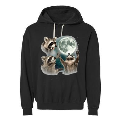 Raccoon 3 Racoons Howling At Moon Funny Weird Cursed Garment-Dyed Fleece Hoodie