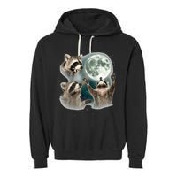 Raccoon 3 Racoons Howling At Moon Funny Weird Cursed Garment-Dyed Fleece Hoodie