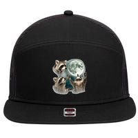 Raccoon 3 Racoons Howling At Moon Funny Weird Cursed 7 Panel Mesh Trucker Snapback Hat