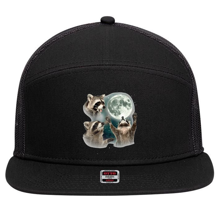 Raccoon 3 Racoons Howling At Moon Funny Weird Cursed 7 Panel Mesh Trucker Snapback Hat
