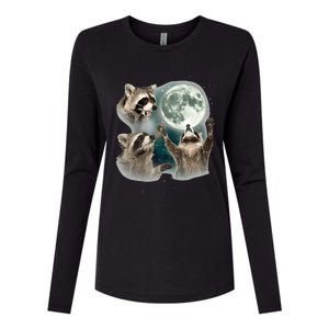 Raccoon 3 Racoons Howling At Moon Funny Weird Cursed Womens Cotton Relaxed Long Sleeve T-Shirt