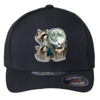Raccoon 3 Racoons Howling At Moon Funny Weird Cursed Flexfit Unipanel Trucker Cap