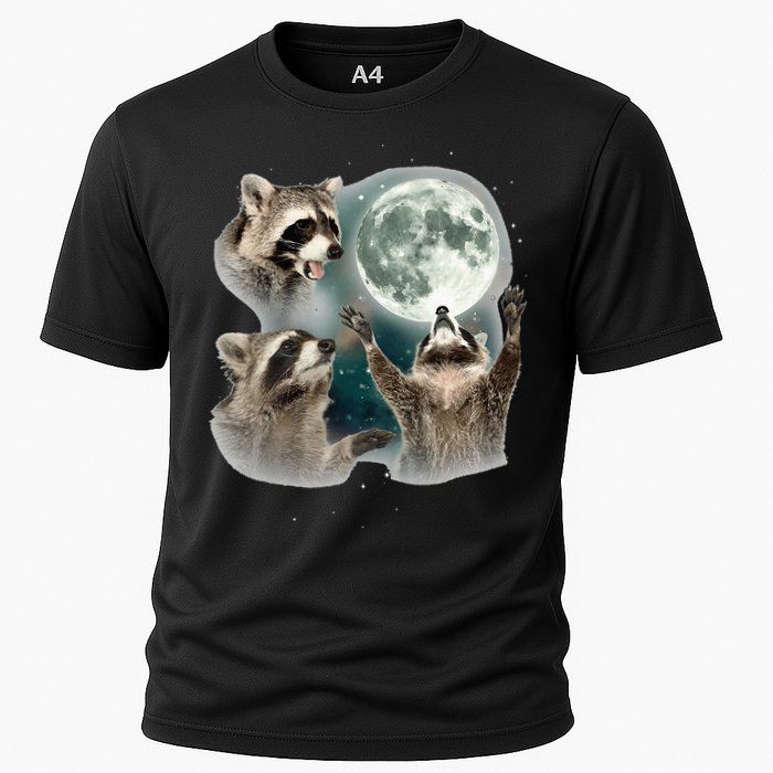 Raccoon 3 Racoons Howling At Moon Funny Weird Cursed Performance Shirt