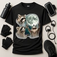 Raccoon 3 Racoons Howling At Moon Funny Weird Cursed Performance Shirt