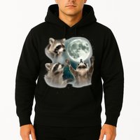 Raccoon 3 Racoons Howling At Moon Funny Weird Cursed Hoodie
