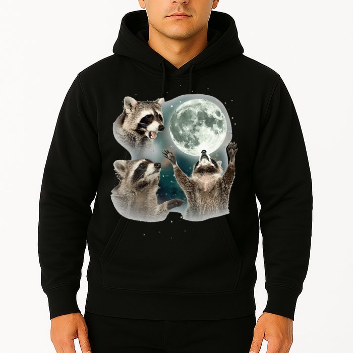 Raccoon 3 Racoons Howling At Moon Funny Weird Cursed Hoodie