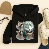 Raccoon 3 Racoons Howling At Moon Funny Weird Cursed Hoodie