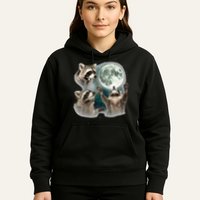 Raccoon 3 Racoons Howling At Moon Funny Weird Cursed Hoodie