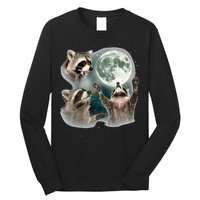 Raccoon 3 Racoons Howling At Moon Funny Weird Cursed Long Sleeve Shirt