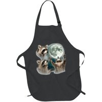 Raccoon 3 Racoons Howling At Moon Funny Weird Cursed Apron