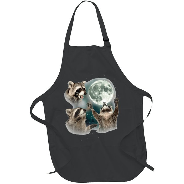 Raccoon 3 Racoons Howling At Moon Funny Weird Cursed Apron