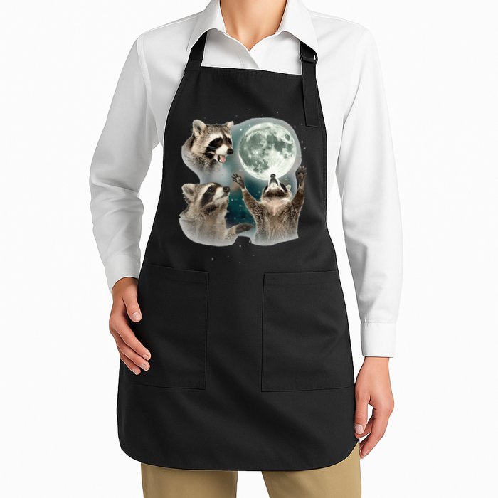 Raccoon 3 Racoons Howling At Moon Funny Weird Cursed Apron