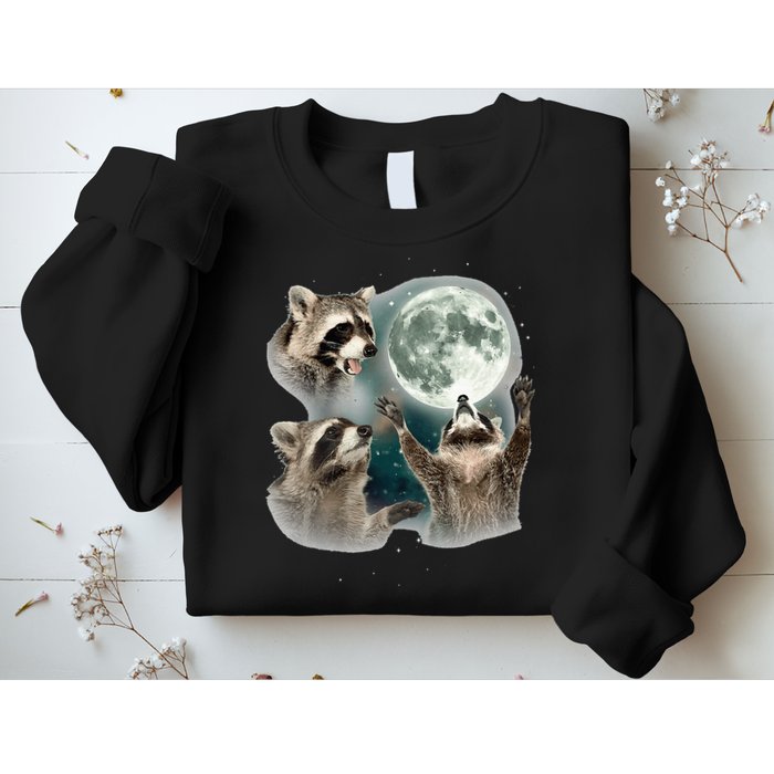 Raccoon 3 Racoons Howling At Moon Funny Weird Cursed Sweatshirt