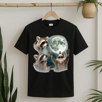 Raccoon 3 Racoons Howling At Moon Funny Weird Cursed T-Shirt