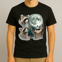 Raccoon 3 Racoons Howling At Moon Funny Weird Cursed T-Shirt