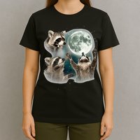 Raccoon 3 Racoons Howling At Moon Funny Weird Cursed T-Shirt