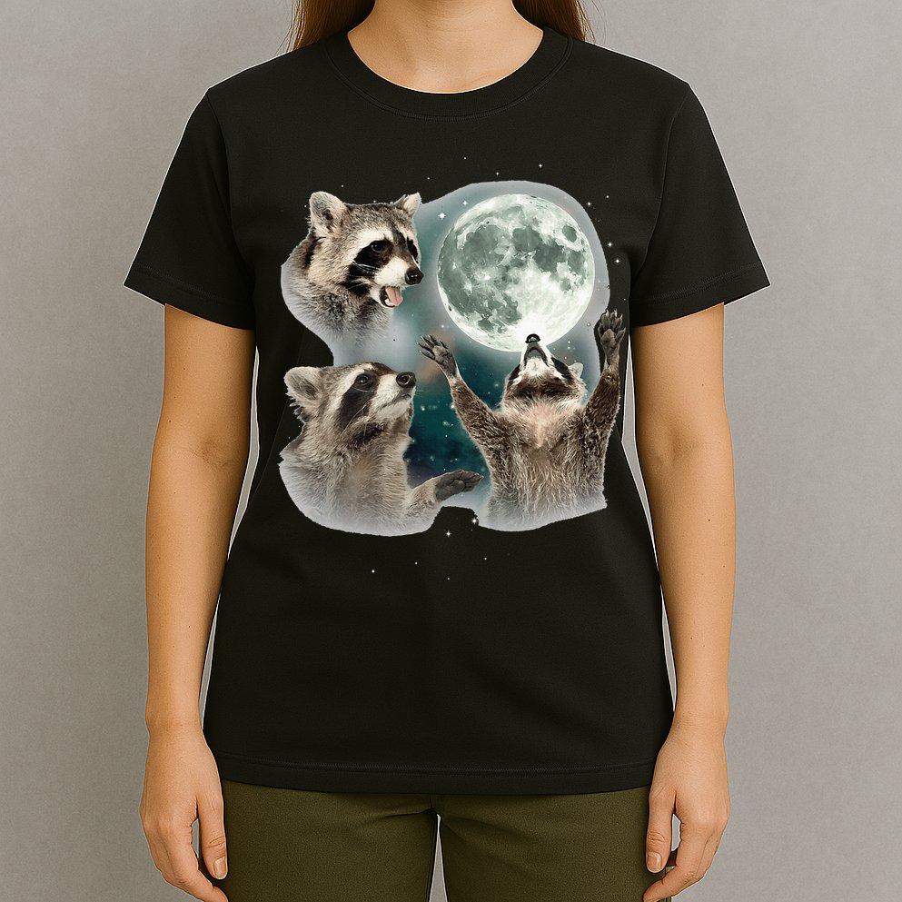 Raccoon 3 Racoons Howling At Moon Funny Weird Cursed T-Shirt