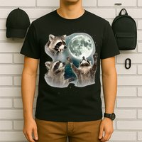 Raccoon 3 Racoons Howling At Moon Funny Weird Cursed T-Shirt