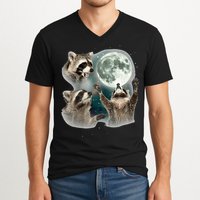 Raccoon 3 Racoons Howling At Moon Funny Weird Cursed V-Neck T-Shirt