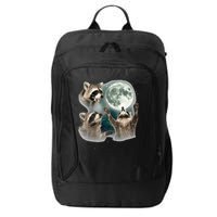 Raccoon 3 Racoons Howling At Moon Funny Weird Cursed City Backpack
