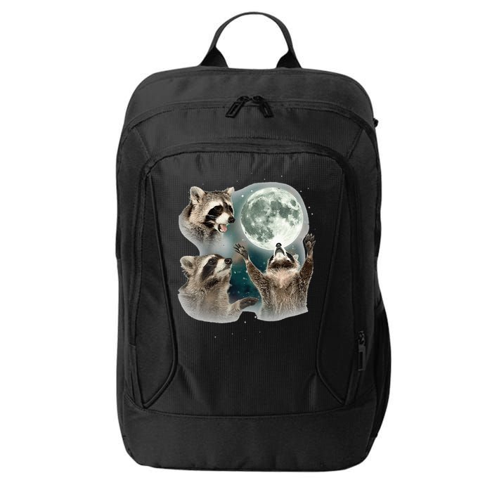 Raccoon 3 Racoons Howling At Moon Funny Weird Cursed City Backpack